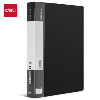 得力（deli）A4/60页侧入式资料册  磨砂文件收纳册/活页插袋文件夹财务发票收纳整理保护 办公学习用品 黑