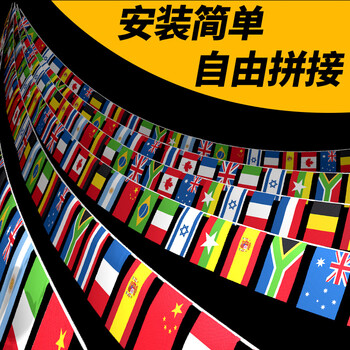 贸丰 各国国旗吊旗悬挂串旗酒吧活动教室布置装饰旗帜【8号各国】50面旗 约15米/1条