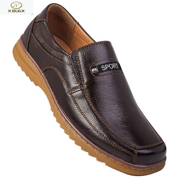 秋冬季头层牛皮牛筋底皮鞋男男士商务休闲皮鞋真皮牛筋底男鞋 褐色