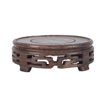 工艺品小鱼缸架底座木托酒缸花盆摆件底座木质托架木回纹直径7cm高4cm