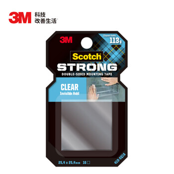 3M 思高 纳米透明无痕双面胶 方形16片装410-SQ16 耐高低温防水2.5CM*2.5CM适用于玻璃瓷砖金属表面