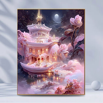 越屏yueping钻石画高颜值玫瑰城堡风景点钻画diy钻石画女孩卧室粘贴高