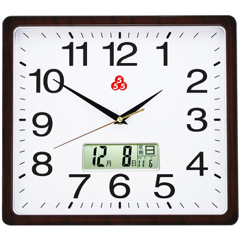 三五上海三五牌石英钟555钟表挂钟客厅家用方形简约时钟挂墙教室用咖