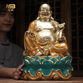 明班纯铜弥勒佛摆件坐莲大肚笑佛佛像铜像坐像布袋佛家用客厅纯铜工艺