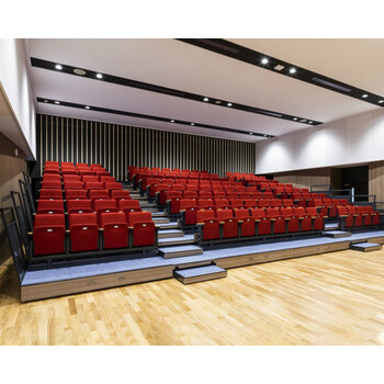 渝臣匠猫电动伸缩看台座椅观众席手动移动剧场场馆连排椅厂家 手动