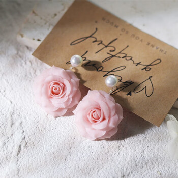 韩生生2024新款玫瑰花耳饰耳环两戴珍珠花朵耳饰s925银软陶手工樱粉色