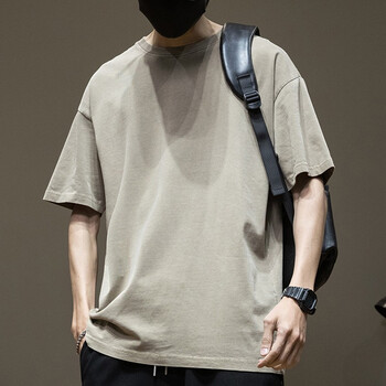 依郎酷男士短袖t恤男宽松纯棉重磅上衣服半袖男生夏季纯色黑色打底衫