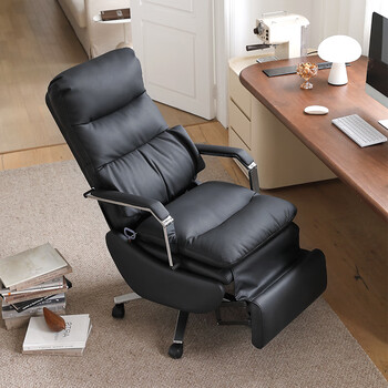 顾全老板椅家用可躺办公椅子环保真皮书房电脑椅人体工学椅C765黑