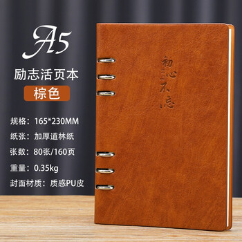 嘉然恒 活页本a5加厚笔记本本子创意励志封面商务办公文具记事本可拆卸替换内芯会议记录本可定制 棕色