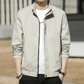 鸿星尔克春秋款休闲夹克男士潮牌宽松立领上衣秋季新款防风卡其色外套