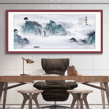 酣墨香客厅装饰画新中式风景山水画办公室挂画流水生财壁画沙发背景墙