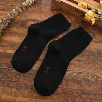 110双军袜子男长筒棉袜秋冬加厚款中筒劳保民工四季中老年保暖黑色5双