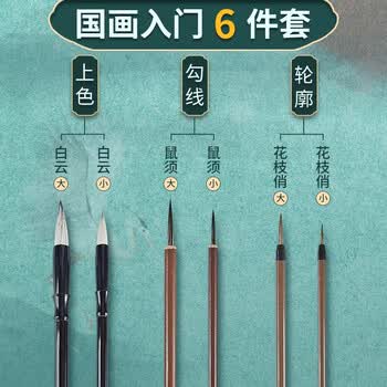 玉水湖国画毛笔套装专用初学者狼毫勾线白描中国画绘画大白云兼毫画水墨画勾线笔工笔画山水画 12支套装