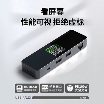 DOCKCASE多凯斯智能可视化Type-C拓展坞 6合1千兆网口HDMI投屏转接4K60Hz桌面扩展坞USB-C适用苹果Macbook