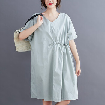 领宽松显瘦遮肚子中长款裙子胖人穿的衣服肥婆穿搭浅绿色均码100200斤