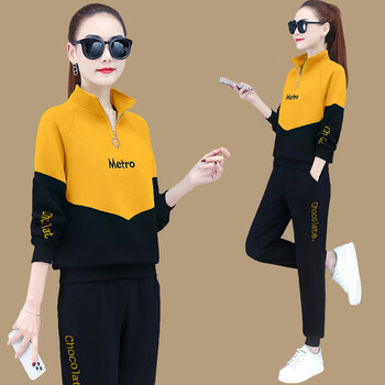 休闲运动服套装女2022年新款春装显瘦减龄气质时尚炸街卫衣两姜黄色e1