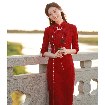 京霆旗袍裙女中国风红色旗袍敬酒服新娘女装2023年新款小个子订婚礼服