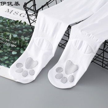 丝袜加肥加大春秋女大人儿童薄款夏季专用舞蹈袜 夏款(猫爪白色)1条装