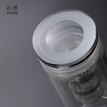 裕樽 （YUZUN） .玻璃杯 五谷丰登透明双层隔热茶杯 礼盒装304茶仓厚底玻璃水杯 商务礼品茶水杯300ml 