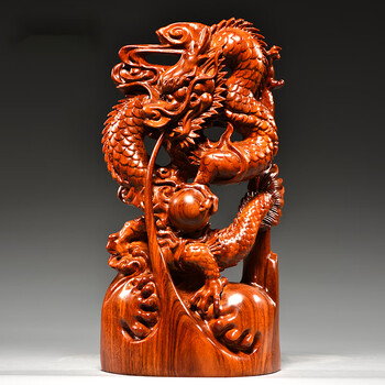 梵粟木雕龙摆件招财风水生肖龙实木雕刻工艺品客厅餐厅酒柜摆件办公室