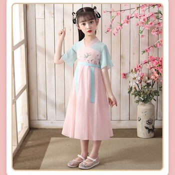 舜钦儿童古装汉服女夏天女童民族服装10岁小女孩中国风襦裙夏季中大童