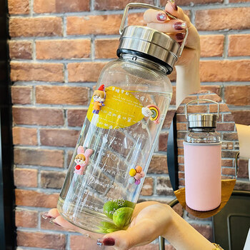 提醒喝水的杯子夏季高颜值网红提醒喝水杯玻璃杯女可