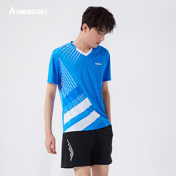 川崎羽毛球服套装男女夏运动速干短袖T恤训练队服K1801 男款蓝色 3XL
