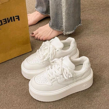 厚底松糕增高超火小白鞋女2024春季新款休闲白色板鞋小个子米白色36