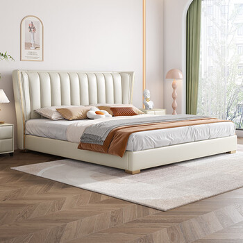 拉芙菲(lff)奶油诧寂风真皮床 双人床1.