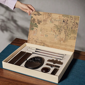 六品堂西园雅集文房套装初学者成人高档精品练字兼狼毫毛笔墨汁笔架笔墨纸砚全套礼盒毕业