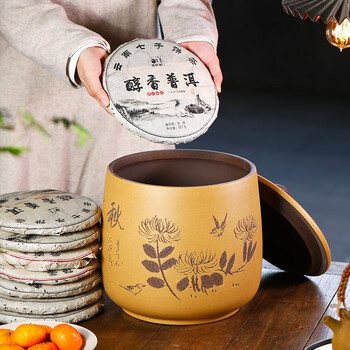 金镶玉 茶叶罐 宜兴紫砂段泥石瓢原矿大号七饼普洱茶存储罐 金镶玉 茶叶罐 宜兴紫砂段泥石瓢原矿大号七饼普洱茶存储罐