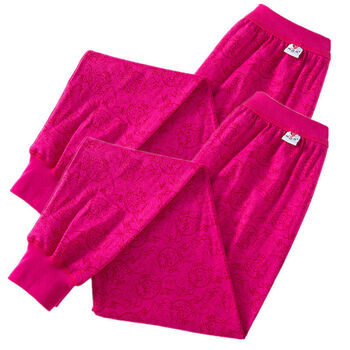 秋裤高腰大码线裤单件中老年棉毛裤保暖裤女两件玫红色花玫红色花h3xl