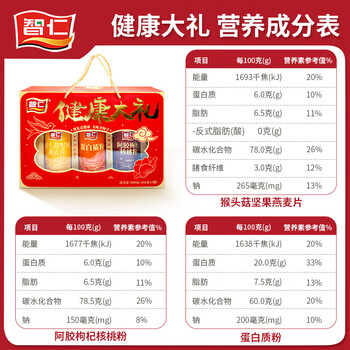 智仁 健康大礼 猴头茹坚果燕麦片阿胶枸杞核桃粉蛋白质粉节日礼盒900g