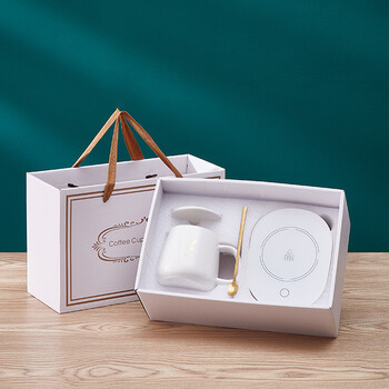 公司年会送客户商务伴手礼定制logo随手礼55度恒温杯白色树叶款套装