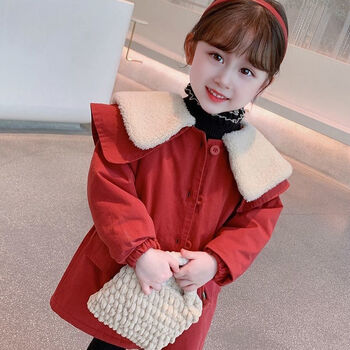 衣服宝宝洋气儿童秋冬季棉衣派克服中国红色加绒派克服140建议身高130