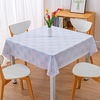 塑料免洗正方形台布欧式好擦洗方桌布27白蓝颜色偏浅135135cm正方形