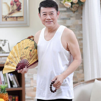 老头夏天穿的t恤中老年人短袖棉汗衫中老年人夏季男士纯棉短袖t恤爷爷