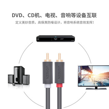 绿联双莲花头音频线2RCA公对公 二对二红白AV音频信号线 DVD电脑电视接音响箱功放线 1.5米 10517 绿联双莲花头音频线2RCA公对公 二对二红白AV音频信号线 DVD电脑电视接音响箱功放线 1.5米 10517