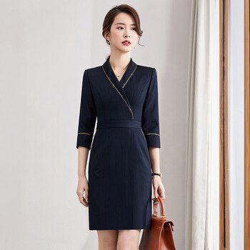 高端职业连衣裙女装秋季韩版ol女神范银行正装工作服工装裙子藏青色七