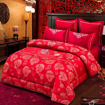 贤内助结婚被子喜被 精美刺绣陪嫁送礼用双人婚庆大红色羽丝绒被芯