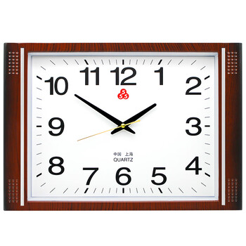 三五牌555挂钟客厅家用方形钟表石英钟静音时钟挂墙简约现代大气 木纹