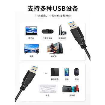 可思未来 USB3.0公对公 双头高速传输移动硬盘盒公头延长连接线 笔记本散热器车载机顶盒线 3米