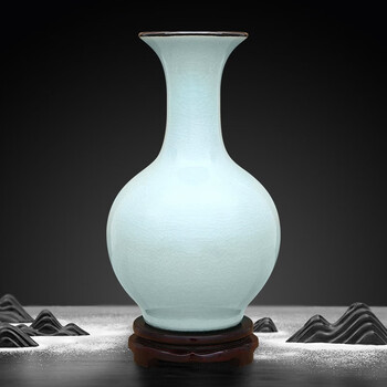 中国古美術・旧蔵品 宋代 官窑 双凤耳瓶・冰裂纹・青灰釉・花瓶・置物・茶道・文房 海外馆藏龙泉窑双凤耳瓶大全