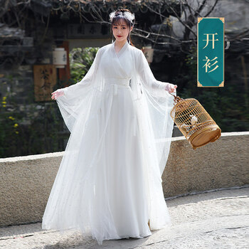 女中国风秋冬季古装蕾丝绣花过年款仙气齐腰襦裙新款月婵白色全套s