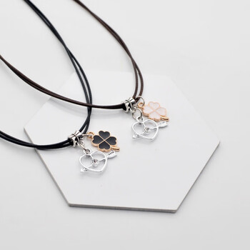 日韩学生四叶草项链一对女简约森系闺蜜钥匙和锁双层锁骨链吊坠