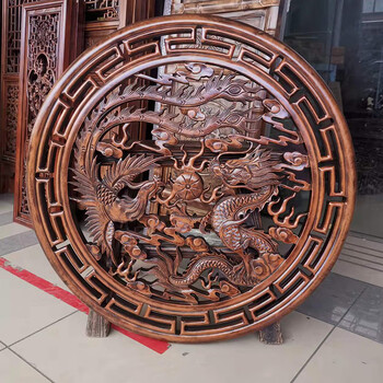东阳木雕挂件雕刻画工艺品中式客厅玄关背景墙实木质艺术麒麟壁挂单龙