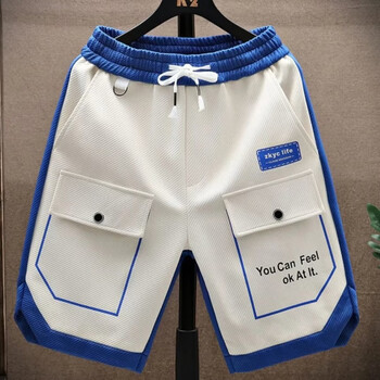 装短裤男士夏季潮牌两面针织休闲五分裤卫裤潮流篮球跑步运动裤蓝色m