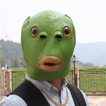 igiftfire抖音同款创意礼品绿头鱼头套无味可爱鱼头怪面具搞怪搞笑牛