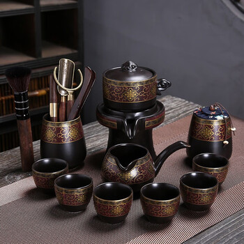 如意鎏金自动茶具如意鎏金自动茶具功夫中式风格懒人泡茶器整套套装