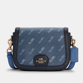 送女友蔻驰coach奢侈品女士小号单肩斜挎包蓝色pvc配皮c4059imden